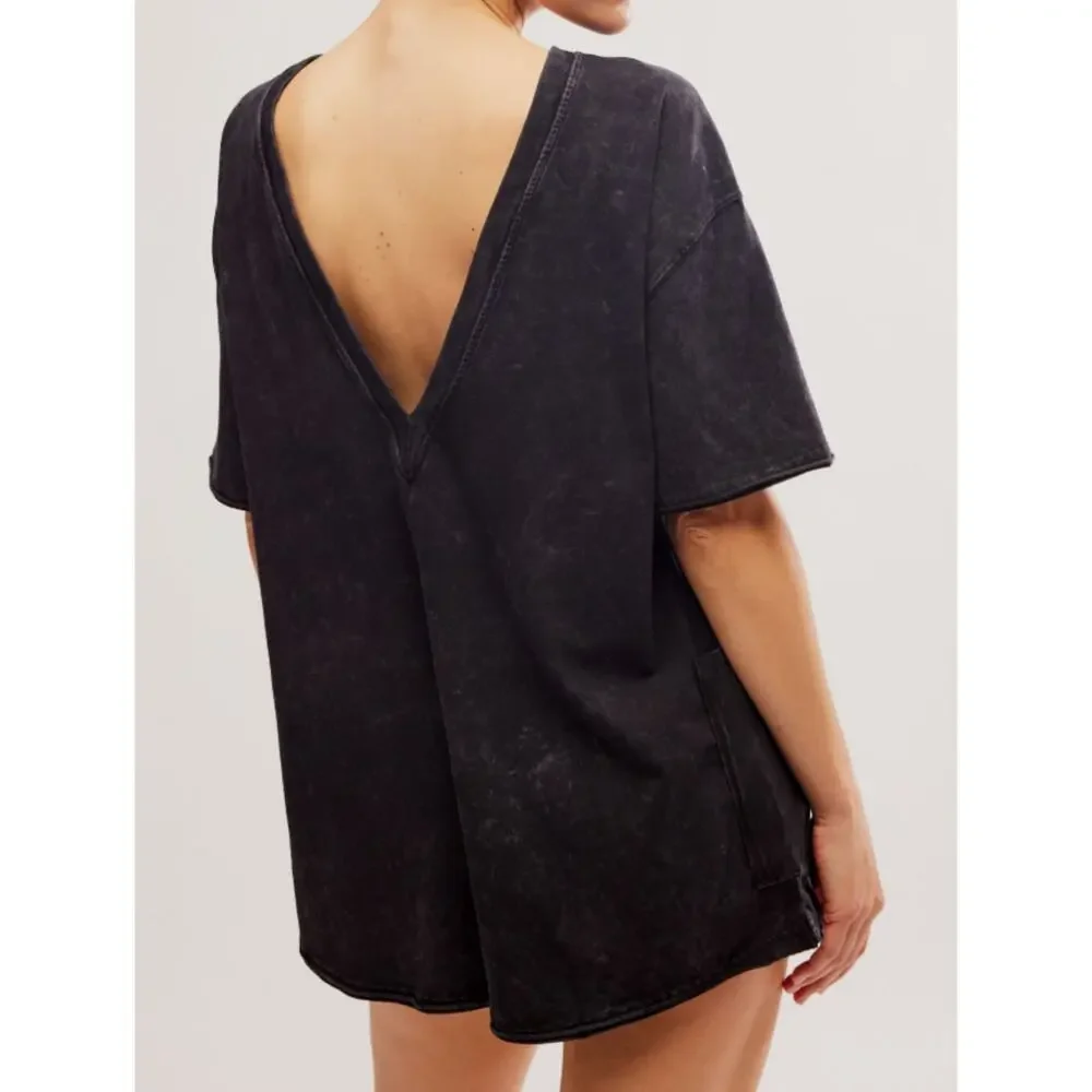 free people hotshot tee romper washed black